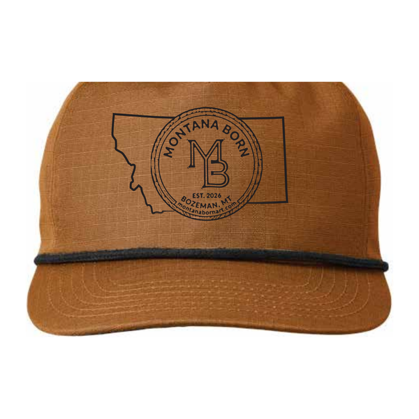 Hat: Old gold ripstop with a black rope and a black-printed Montana Born seal
